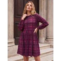 Roman Womens Check Print Long Sleeve Knee Length Dress - Pink