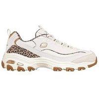 Skechers Womens D'Lites Leopard Print Air-Cooled Memory Foam Trainers - White