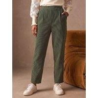 Roman Womens Petite Tuck Front Corduroy Trousers - Green