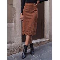 Roman Womens Laser Cut Hem Stretch Pencil Skirt - Brown