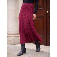 Roman Womens Leaf Print Stretch Jersey Midi Skirt - Red