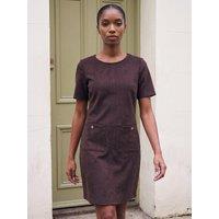 Roman Womens Petite Faux Suede Knee Length Pocket Dress - Brown
