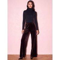 Roman Womens Petite Wide Leg Stretch Velvet Trousers - Brown