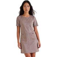 Roman Womens Petite Patch Pocket Faux Suede Dress - Cream