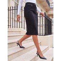 Roman Womens Zip Pocket Knee Length Pencil Skirt - Black