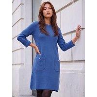 Roman Womens Patch Pocket Soft Knit Knee Length Dress - Blue