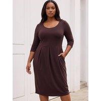 Roman Womens Curve Shift Side Pocket Round Neck Dress - Brown
