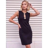 Roman Womens Hardware Trim Keyhole Sleeveless Knit Dress - Black