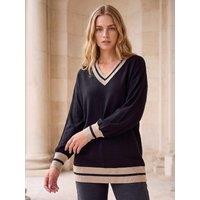 Roman Womens Tipping V-Neck Soft Touch Boyfriend Jumper - Black