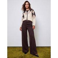 Roman Womens Petite Faux Suede Pintuck Wide Leg Trousers - Brown