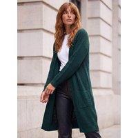 Roman Womens Longline Patch Pocket Ribbed Cardigan - Green