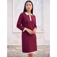 Roman Womens Button Detail Collared 3/4 Sleeve Knitted Dress - Red