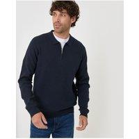Threadbare Cotton Rich Quarter Zip Long Sleeve Polo In Navy