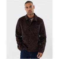 Threadbare Faux Suede Button Up Collared Jacket In Chocolate Brown