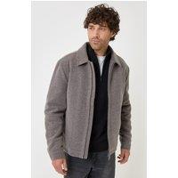 Threadbare Mens Faux Wool Lightweight Collared Jacket - Grey