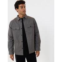 Threadbare Cotton Twill Flannel Lined Shacket In Slate Grey