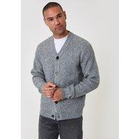 Threadbare Mens Textured Chevron Knit V-Neck Cardigan - Grey