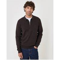 Threadbare Cotton Rich Quarter Zip Long Sleeve Polo In Chocolate Brown
