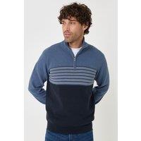 Threadbare Mens 1/4 Zip Funnel Neck Striped Jumper - Navy
