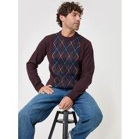 Threadbare Mens Argyle Crew Neck Ribbed Jumper - Red