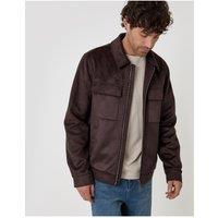 Threadbare Mens Faux Suede Collared Full Zip Jacket - Brown