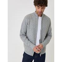 Threadbare Mens Kerrystone Full Zip Cable Knit Jumper - Grey Marl