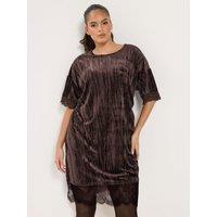 Yours Womens Curve Crushed Velvet Lace Trim Dress - Chocolate