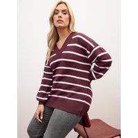 Yours Womens Curve V-Neck Stripe Jumper - Red