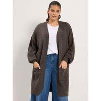 Yours Womens Curve Balloon Sleeve Midi Cardigan - Brown