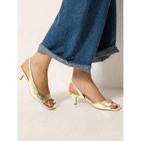 Yours Womens Asymmetric Metallic Kitten Heel Sandals - Gold