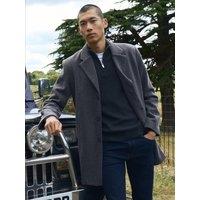 Threadbare Mens Classic Faux Woo Longline Trench Coat - Grey
