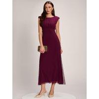 Jolie Moi Womens Lace Insert Mesh Waist Seam Maxi Dress - Purple