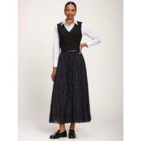 Jolie Moi Womens Spotty Crinkle Mesh Pleated Maxi Skirt - Black