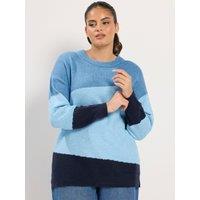 Yours Womens Curve Colourblock Flash Yarn Jumper - Blue