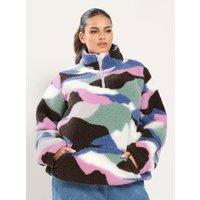 Yours Womens Curve Sherpa Borg Half Zip Fleece Jacket - Green