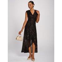Jolie Moi Womens Sequin V-Neck High-Low Hem Maxi Dress - Brown