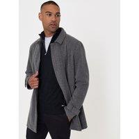Threadbare Mens Alon Faux Wool-Look Longline Hidden Zip Jacket - Charcoal