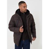 Threadbare Mens Borg Lined Hood Showerproof Puffer Coat - Brown