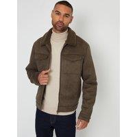 Threadbare Mens Borg Collar Zip-Through Jacket - Green