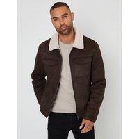 Threadbare Mens Olpherts Bonded Suede Borg Collar Jacket - Brown
