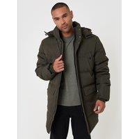 Threadbare Mens Padded Longline Showerproof Hooded Jacket - Green