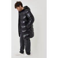 Threadbare Mens Lees Padded Hooded Longline Jacket - Black