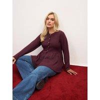 Yours Womens Curve Peplum Flash Yarn Button Cardigan - Red