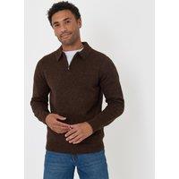Threadbare Faux Wool Quarter Zip Polo In Chocolate Brown