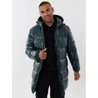 Threadbare Mens Lees Padded Longline Hooded Jacket - Green