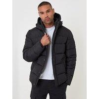 Threadbare Mens Padded Hooded Zip Puffer Torso Jacket - Black