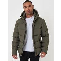 Threadbare Mens Padded Hooded Puffer Torso Jacket - Khaki