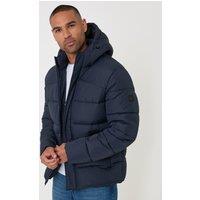 Threadbare Mens Padded Hooded High Collar Jacket - Navy