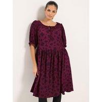Yours Womens Curve Tie Neck Tiered Smock Dress - Red