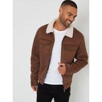 Threadbare Mens Faux Suede Borg Collar Jacket - Brown